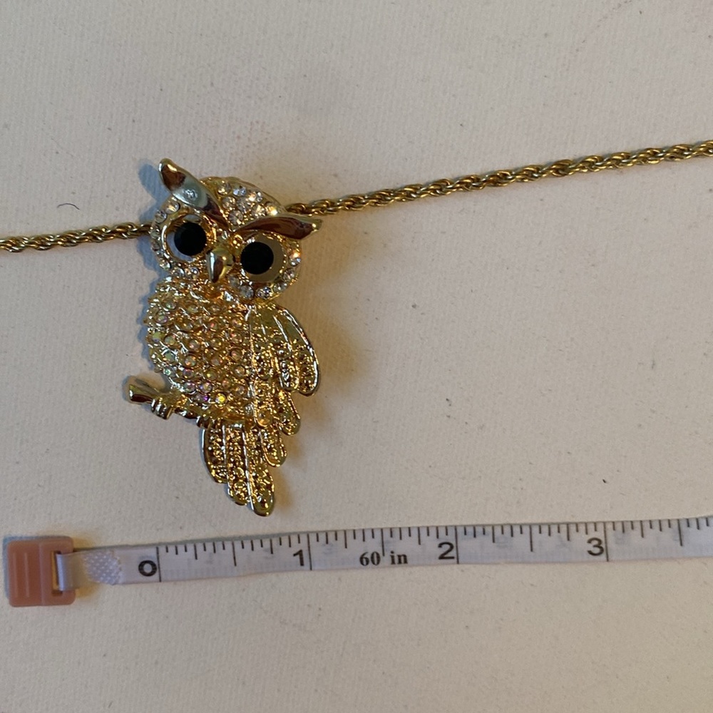 Gold plated long owl pendant chain necklace adjustable - Picture 6 of 7